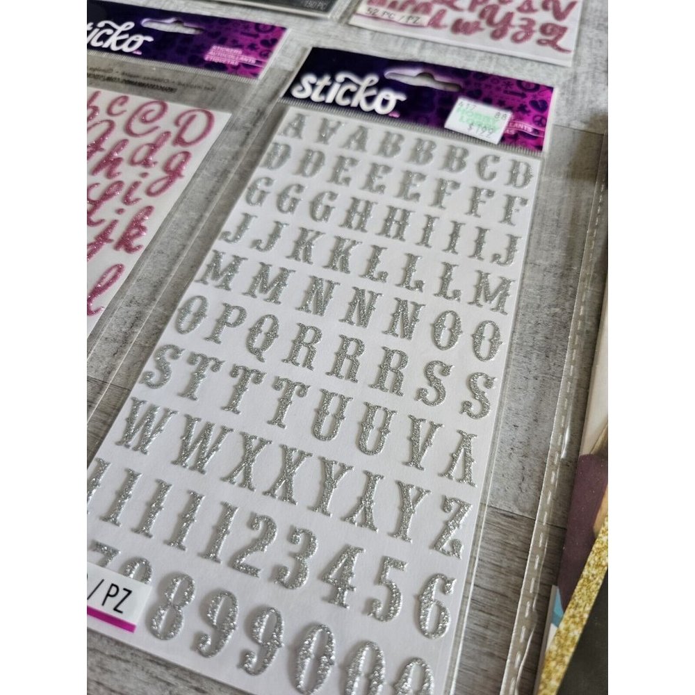 Sticker Lot - Alphabet Scrapbooking Stickers Letters Numbers Sticko Glitter #192 - Picture 2 of 7